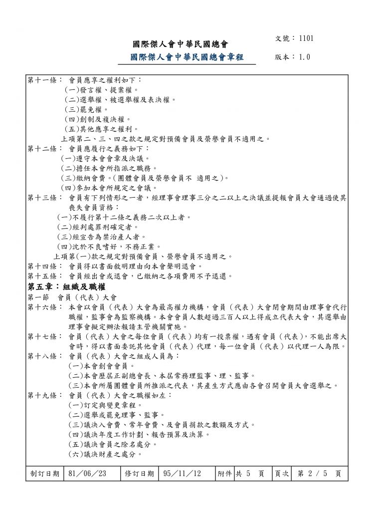 國際傑人會中華民國總會章程